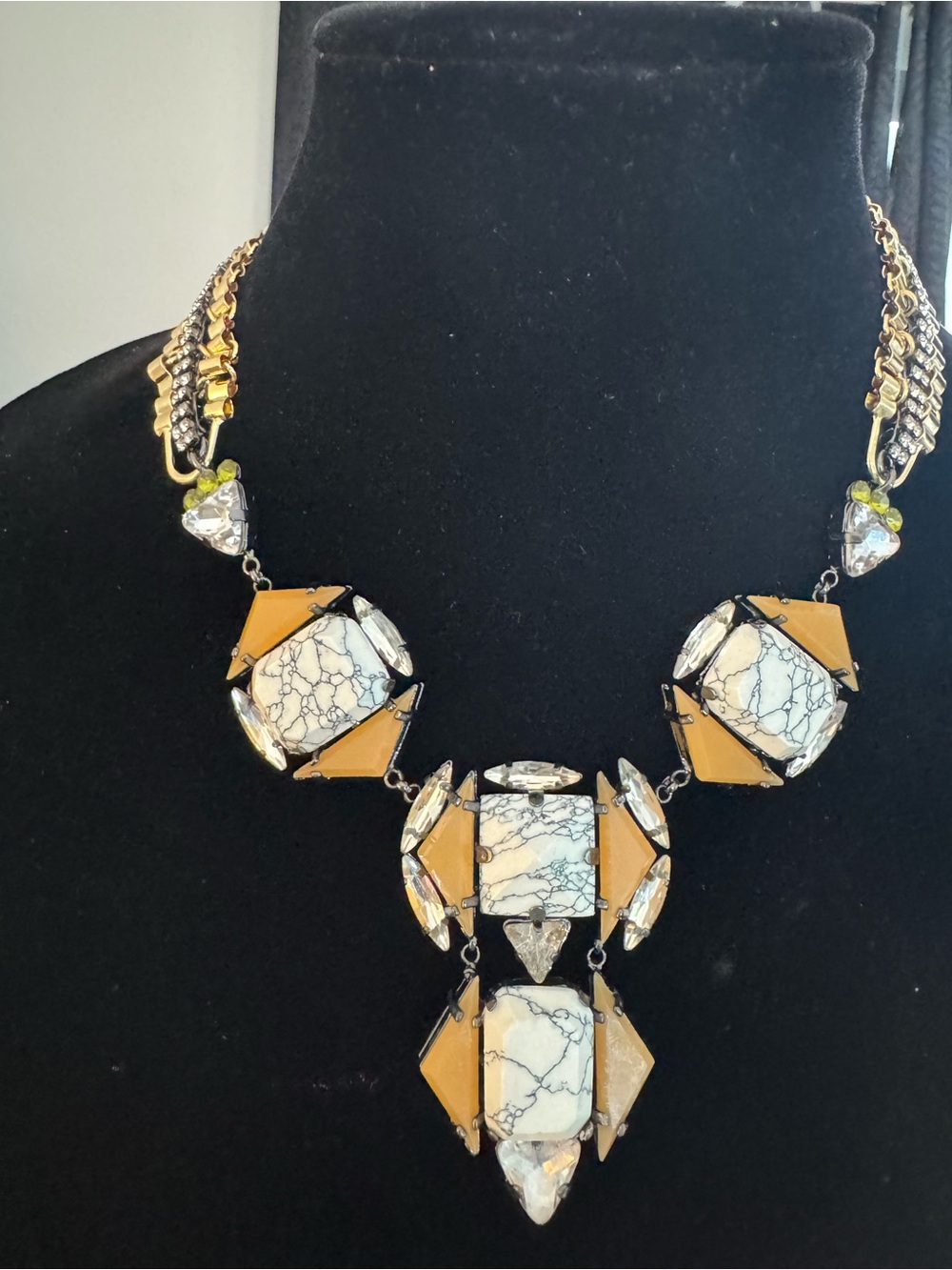 BCBGMaxAzria White Marble-Look and Tan Geometric Crystal Necklace
